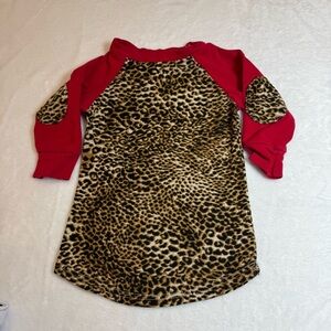 Boutique Leopard Print Shirt with Red Sleeves and Leopard Print Elbow Patches